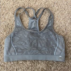 Grey & blue printed unpadded racerback sports bra